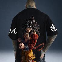 2026 Nauja vasarinė Dragon Ball Z Vegeta Didysis Beždžionė Medvilninė Nugaros Spaudos Derliaus Didelio Dydžio Laisvalaikio Unisex Marškinėliai DBZ Gerbėjams Y2k 4XL black