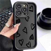 Black Love Heart Groove iPhone 14/15/16/17 Pro Max Protective Case Galaxy S23 juoda