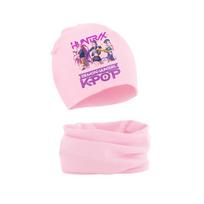 KPop Demon Hunters Children Cap Scarf Sets Cartoon Cold Season Warm Cap Scarf Anime Rumi Mira Zoey Hat Neckerchief Children Present pink