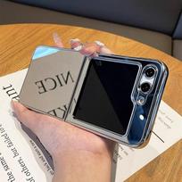 Veidrodinė danga Makiažo dėklas Samsung Galaxy Z Flip 6 5 4 3 Sidabrinis Itin plonas Atsparus smūgiams Dangtelis Samsung ZFlip flip6 for Samsung Z Flip 5 black