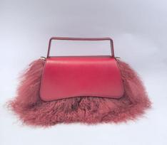 Luxurious Women Real Lamb Fur Handbag Genuine Leather Soft Plush Shoulder Tote for Autumn Winter Fashion raudona