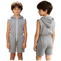 Children’s Lightweight Zip Up Hoodie Jumpsuit Sleeveless Elastic Waistband Thigh Length Bodysuit for Everyday Use Holiday Trip 3-4 Years karališkos mėlynos spalvos