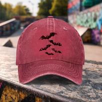 Flying Bat Print Washed Baseball Cap Adjustable Cotton Outdoor Casual Sports Unisex Hat One Size pilka
