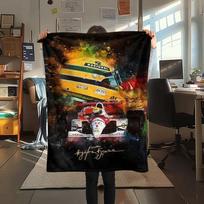 Ayrton Senna F1 Racing Helmet Art Flannel Blanket Formula 1 Print Throw Blanket Motorsport Fan Bedroom Sofa Cover Mat 80cm x 120cm gray