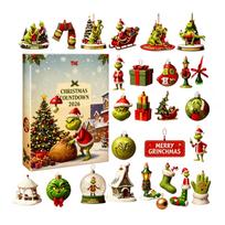 2026 Advent Calendar with Hanging Ornaments - Flat Box Christmas Countdown for Holiday Decor One Size žalia