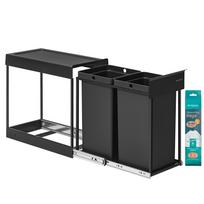 SONGMICS virtuvės šiukšliadėžė perdirbimui ir atliekoms, įmontuojama į spintelę, 2 x 4 galonai (15 l) Dvigubi skyreliai, sklandus ištraukiamas dizainas juoda