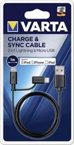 USB-micro USB/iPhone laidas VARTA, 1m, juodos spalvos, iPhone, iPad, iPod, 57943101401