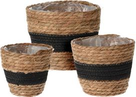 Kambarinių pintų vazonų rinkinys, trijų dydžių: 23 x 18cm., 19 x 16cm., 15 x 14cm., su juodos sp. ju