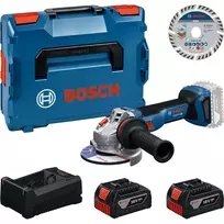 BOSCH Professional belaidis kampinis šlifuoklis 18V 2x5.0Ah su pjovimo disku 125mm L-BOXX dėkle