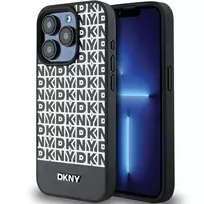 DKNY DKHMP15XPSOSPK Hardcase Leather Printed Pattern Metal Logo MagSafe, skirta iPhone 15 Pro Max 6.7, juoda