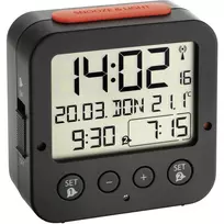 TFA Bingo Black Digital Radio-Controlled Alarm Clock with Indoor Temperature