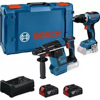 BOSCH PowerTools Combo Rinkinys Belaidis Kombinuotas Gręžtuvas 18V 65 + Rotacinis Plaktukas 18V 26 su 2 Akumuliatoriais 5 Ah ir Įkrovikliu (Rinkinys)