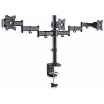 PureLink PureMounts PM-OFFICE-03 Trigubas Monitorių Laikiklis Ant Stalo - Juodas, 3 Šarnyrinės Rankos, 3 VESA Adapteriai, Spaustuvas ir Gromet