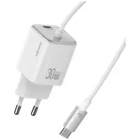 USAMS 30W GaN Fast Charger su USB-C laidu (Juoda)