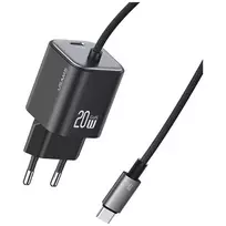 USAMS 20W GaN Fast Charger with USB-C Cable, Black