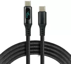 USB-C į USB-C laidas su LCD galios indikacija, 3 m, 45 W PD, juodas