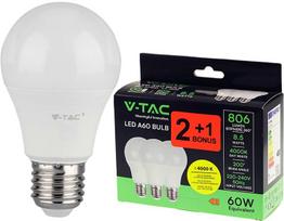 LED lempa V-TAC, 8.5W (=60W), E27 A60, 4000K, 806lm, 3vnt