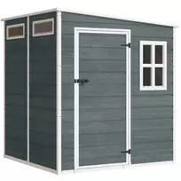 Įrankių namelis 2,89 m², medžio imitacijos stoginė įrankiams, 3 langai, ventiliacija, grindys, spyna, pirštinės, 182 x 182 x 196 cm