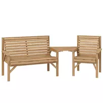 Sodo kėdžių 3 dalių komplektas, balkonų baldų rinkinys su skėčio skyle, sodo kėdė, suoliukas, nuimamas stalas 121x65x90 cm, natūrali mediena