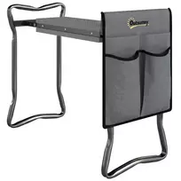 Sulankstomas sodininkystės klūpėjimo suoliukas/taburetė su kelių atrama ir įrankių kišenėmis, iki 150 kg, 58 x 28 x 49 cm, pilkas