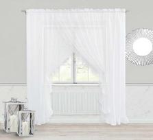 Balta paruošta užuolaida 400x250 cm, poliesterio audinys su juosta, moderniam ir tradiciniam interjerui, langų dekoracija, dieninė užuolaida