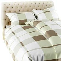 Medvilnės flanelės patalynės komplektas, 220x200 cm antklodės užvalkalas su dviem pagalvių užvalkalais, bėžinis languotas raštas, šilta ir minkšta patalynė, OEKO-TEX sertifikatas, flanelinė patalynė