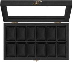 SONGMICS laikrodžių dėžutė su 12 skyrių 21 x 35 x 8,5 cm Juodas kaip rašalas