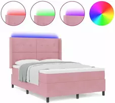 Kiemas lova su LED juostelėmis Rožinė 160 x 200 cm Aksomas