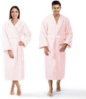 Medvilninis kilpinis chalatas, unisex viešbučio stiliaus, 450 g/m² tankis, ilgis iki kelių su kišenėmis, pudros rožinė XXL, minkštas chalatas namams