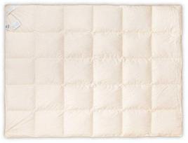 Žąsų pūkų mišinio žieminė antklodė, 135x200 cm, 1800g, kreminė spalva, viso paviršiaus dygsniavimas, kvėpuojantis medvilninis užvalkalas, šilta pūkinė patalynė