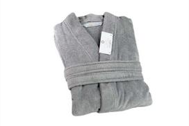 Unisex Egipto medvilnės frotinis chalatas, XL dydis, sidabrinė spalva, 450 g/m² tankis, Giza 95 verpalai, prabangus chalatas, patogus namų drabužis, minkštas vonios chalatas
