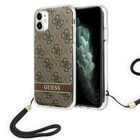 Guess dėklas iPhone 11/XR su dirželiu – rudas