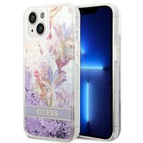 Guess dėklas iPhone 14 Plus – violetinis, blizgučiai