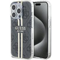 Guess IML 4G Gold Stripe dėklas iPhone 15 Pro – juodas