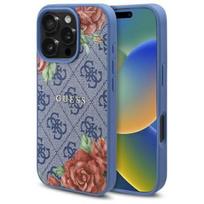 Guess 4G Flowers Print MagSafe dėklas iPhone 16 Pro Max – mėlynas