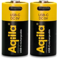 „Aqiila“ – įkraunamos USB-C baterijos – CR123A dydis – 750 mAh – 2 vnt. pakuotėje