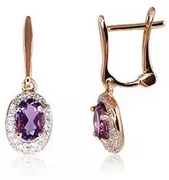 Diamond Sky Jewelry Auksiniai auskarai su deimantais ir ametistais „Saulutė V“