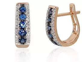 Diamond Sky Jewelry Auksiniai auskarai su deimantais ir safyrais „Kamelija IX“
