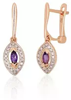 Diamond Sky Jewelry Auksiniai auskarai su deimantais ir ametistais „Aleksandrija V“