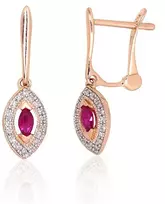 Diamond Sky Jewelry Auksiniai auskarai su deimantais ir rubinais „Aleksandrija“