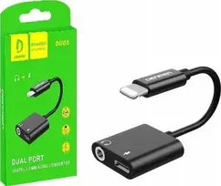 USB adapteris Vega Lightning - Jack 3.5mm + USB-C, juodas