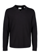 Lindbergh - Soft Viscose Blend V-Neck Polo - V formos iškirptės megztinis - Juoda