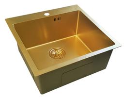 Nerūdijančio plieno plautuvė D5151HG GOLD su sifonu 510x510x220x1.2
