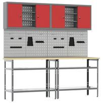 Darbastalio komplektas su lentyna 8 pcs Raudona ir pilka