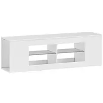 140 cm TV staliukas, TV komoda, 6 skyriai, 2 stiklinės lentynos, medžio drožlių plokštė, balta