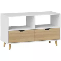 Televizoriaus Spintelė su 2 Lentynomis ir Stalčiumi | 99 cm Ilgio TV Staliukas Svetainėje, Balta