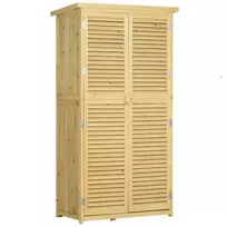 Medinė įrankių stoginė su asfaltuotu stogu, žaliuzinėmis durimis, 4 skyriai, natūrali, 87x46,5x160cm