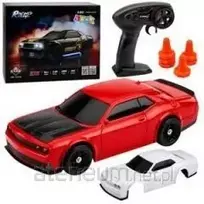 RC sportinis driftinis automobilis su keičiamu kėbulu, ratais ir 4WD pavara, raudonas, 1:43