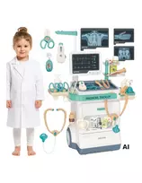 WOOPIE gydytojo vežimėlio rinkinys „Mažasis daktaras“ su EKG, garso ir šviesos efektais, 26 vnt.