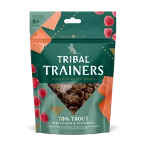 Upėtakio ir aviečių skanėstai dresūrai šunims – Trout & Raspberry Trainers, 80 g – Tribal